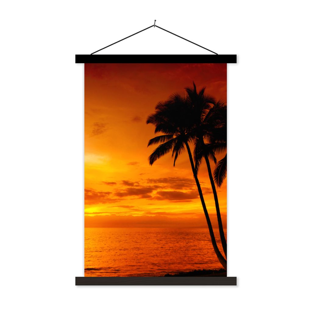 MuchoWow Textilposter Palme - Sonnenuntergang - Tropisch - Orange - Meer 120x180 cm mit schwarzem Rahmen - Fotos
