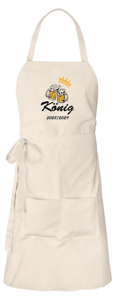 Huuraa Schürze König 2028/29 Bierkrug Schüztenkönig Natur mit Taschen Baumwolle Kochschürze Geschenkidee
