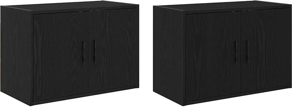 vidaXL Garagen-Wandschränke 2 Stk. Schwarz Holzwerkstoff