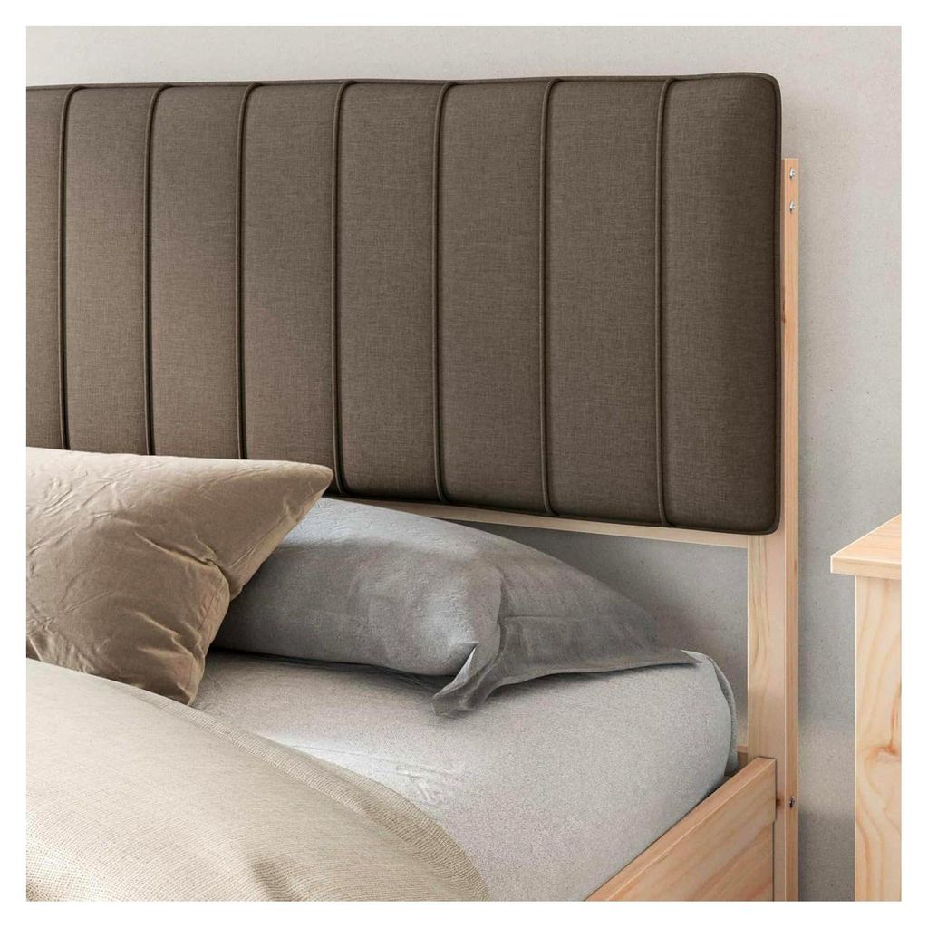Massives Kiefernholzbettgestell mit gepolsterter Kopfstütze, Super King Size, Taupe