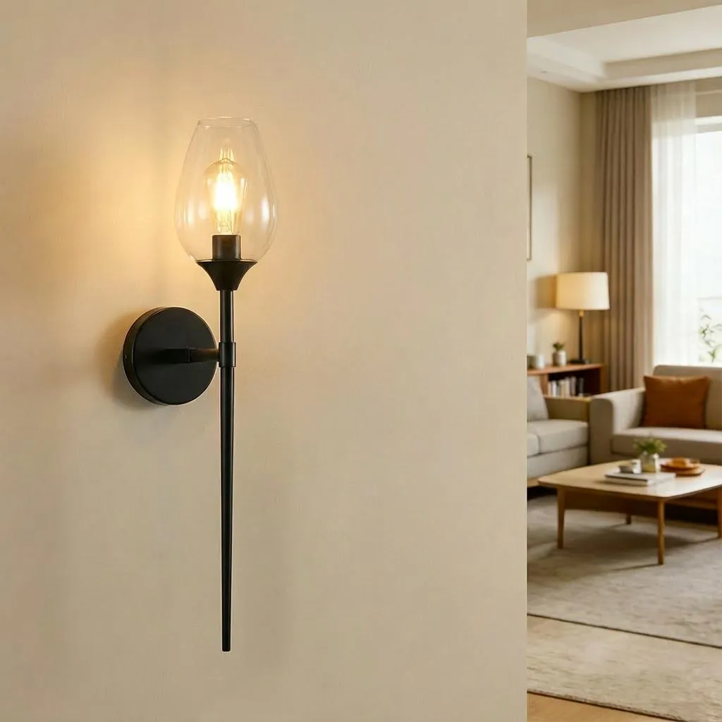 Applique Moderna Nero E14 Vetro - Lampada Muro Interno 12x61cm - 5