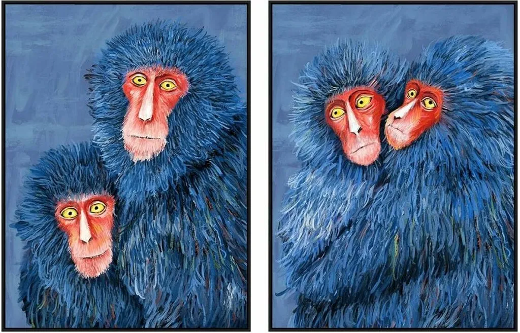 Tableau Décoratif Singes Modernes 90x120cm - Toile Murale Lot de 2 Unités