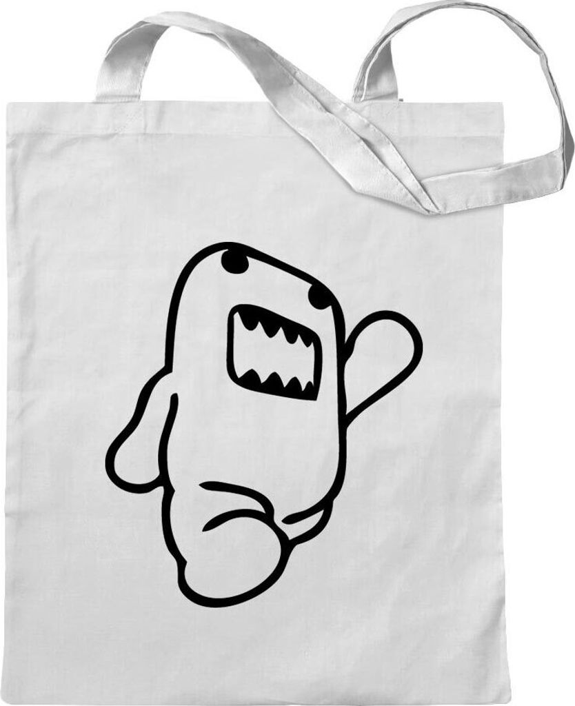 Kiwistar - Baumwolltasche - weiss - Domo Kun laufend - Tragetasche Stoffbeutel Umhängetasche Langer Henkel