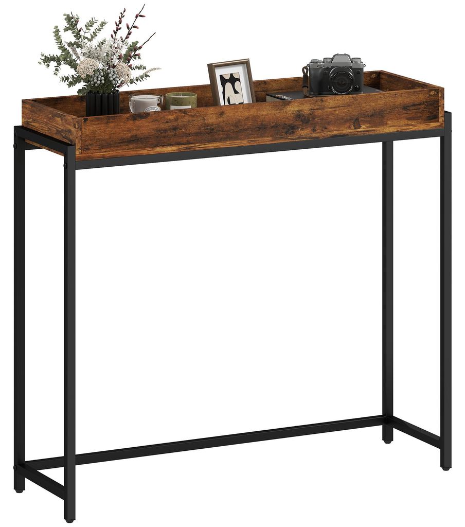 Eingangstisch - Beistelltisch – Schmaler Beistelltisch – Metallgestell – 100 cm (L) x 30 cm (B) x 91 cm (H) – Tragkraft: 20 kg – Braun