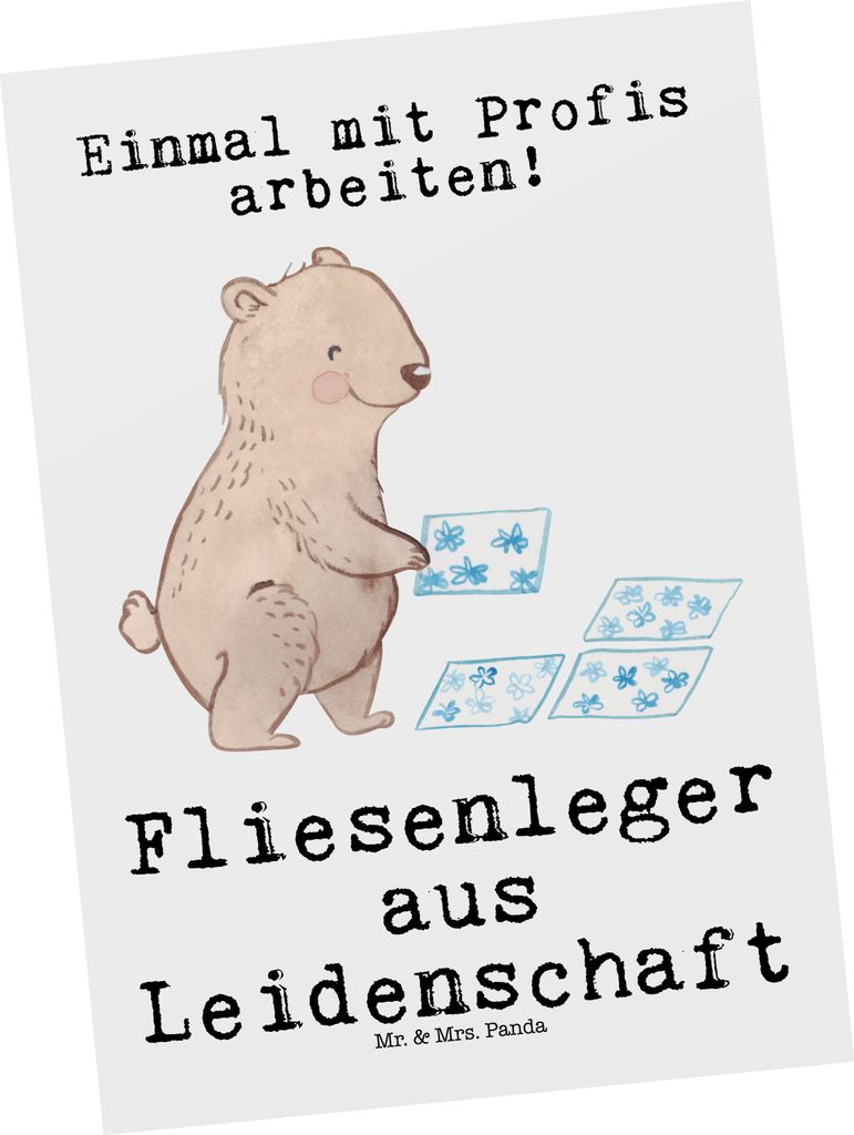 Mr. & Mrs. Panda Grußkarte Fliesenleger Leidenschaft - Weiß - Geschenk, Fotokarte, Spruch, Ansichtskarte, Ansichtskarten, Postkarte, Witzig, Post...