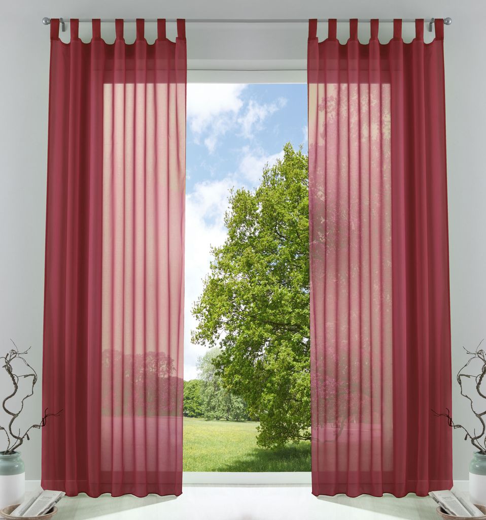 2er-Pack Gardinen Transparent Vorhang Set Wohnzimmer Voile Schlaufenschal mit Bleibandabschluß HxB 245x140 cm Bordeaux 61000CN