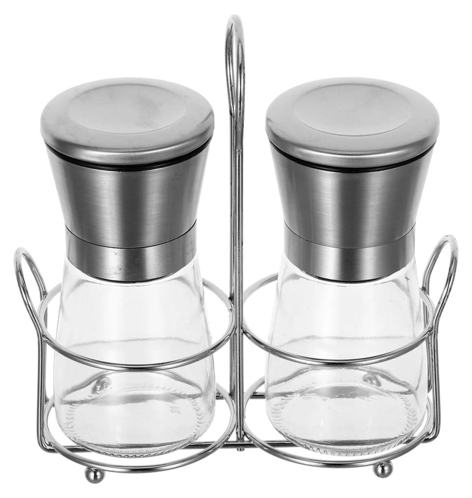 Einstellbares Salz- und Pfeffermühlen-Set aus Edelstahl und Glas, manuelle Gewürzmühle für schwarzen Pfeffer, Meersalz und mehr, kompakter tran...