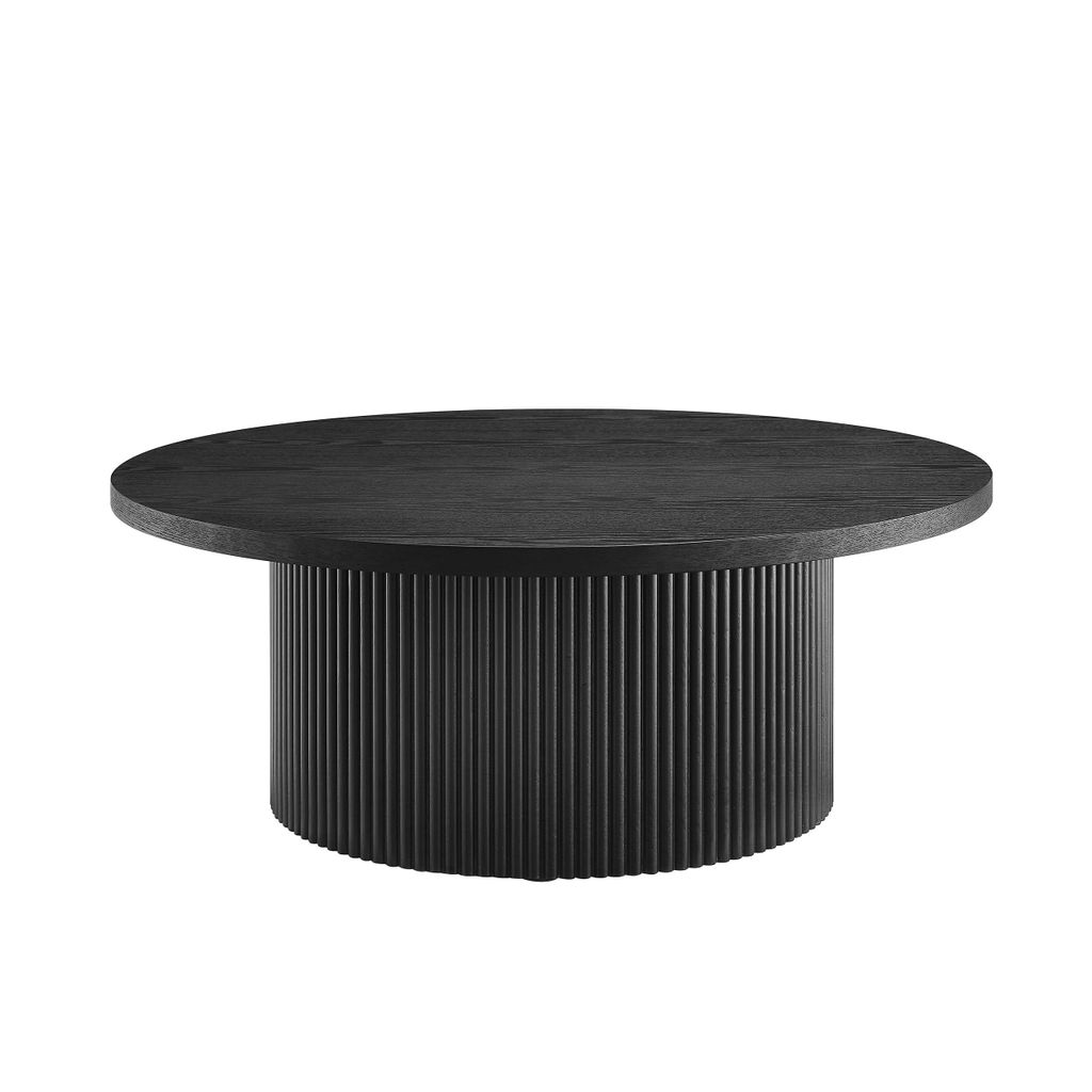 SalesFever Couchtisch Ø 85 cm | rund | Massivholz-Lamellen | MDF mit Eschenholzfurnier | B 85 x T 85 x H 33 cm | Schwarz