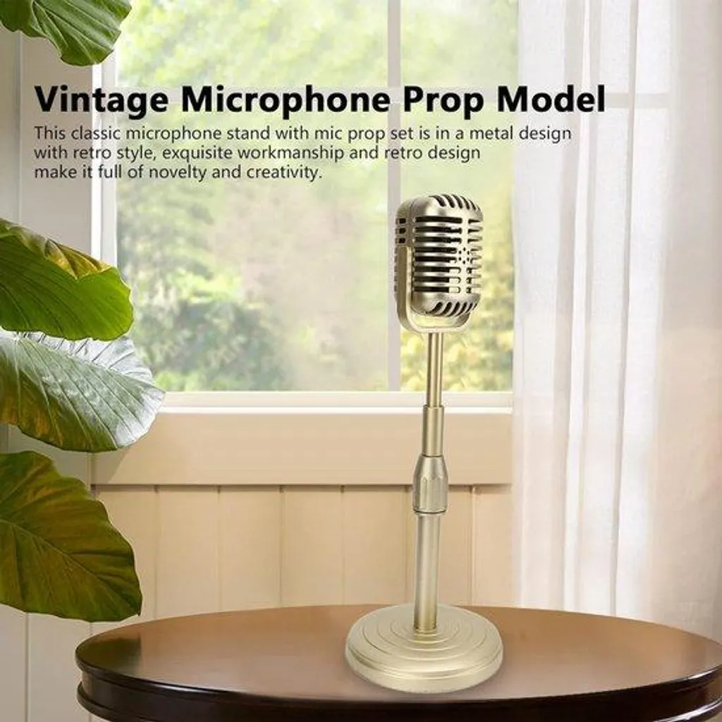 Microphone rétro pour podcast et vidéo avec trépied doré et socle fix