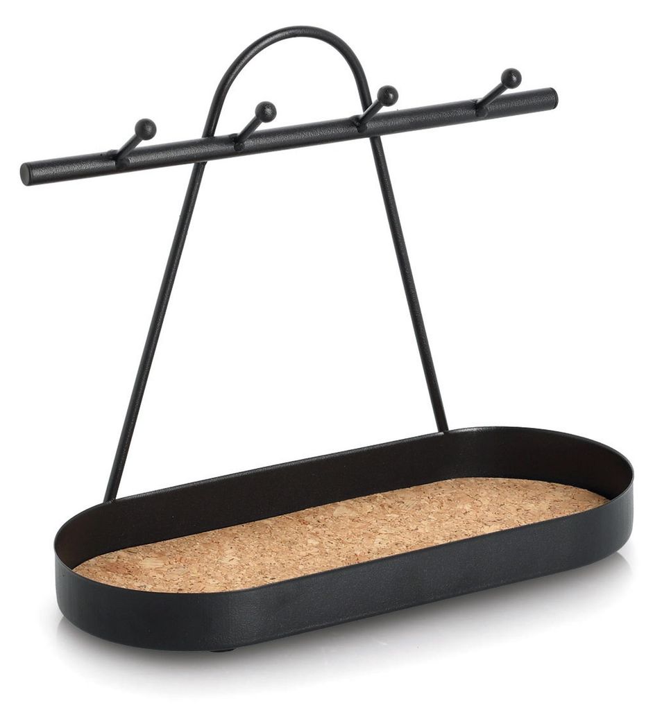 Zeller Ablage mit Haken, Metall/Kork, schwarz