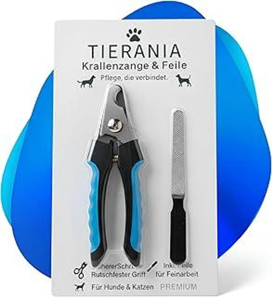 Generico TIERANIA Premium forbici per unghie per cani e gatti, pinza per unghie in acciaio inossidabile con protezione di sicurezza e lima per unghie - 6 pollici, tagliaunghie di alta qualità per animali domestici