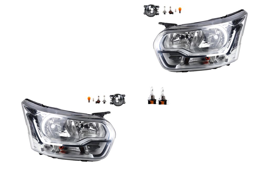 Johns, Scheinwerfer Satz Halogen passend für Ford Transit 13 08/13- H7 H15 +Nebel+Leuc. 8200074008 6202E1 00006202E1 6710027 0000620639 620639 000...