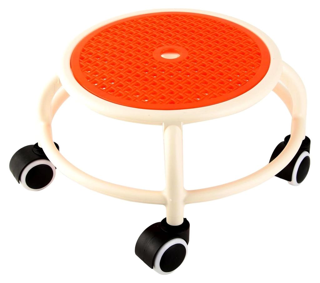 Drehhocker, Runder, Niedriger Rollhocker für Zuhause, Atmungsaktives Design, Hohe Tragfähigkeit, Kunststoff (ORANGE)