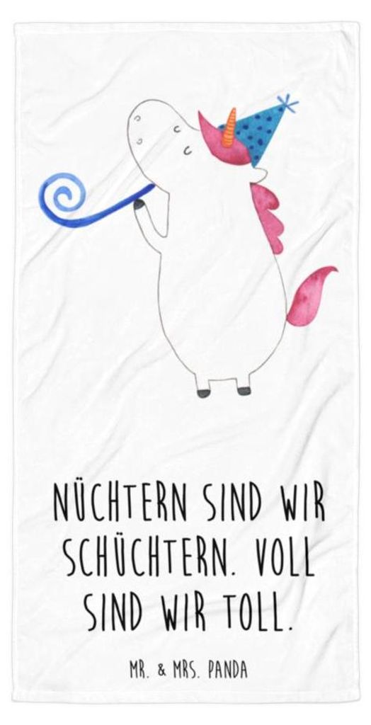 Mr. & Mrs. Panda Handtuch Einhorn Party - Weiß - Geschenk, Strandtuch, Großes, Disco, Baumwollhandtuch, Fest, Badehandtuch, Unicorn, Alkohol, Dus...