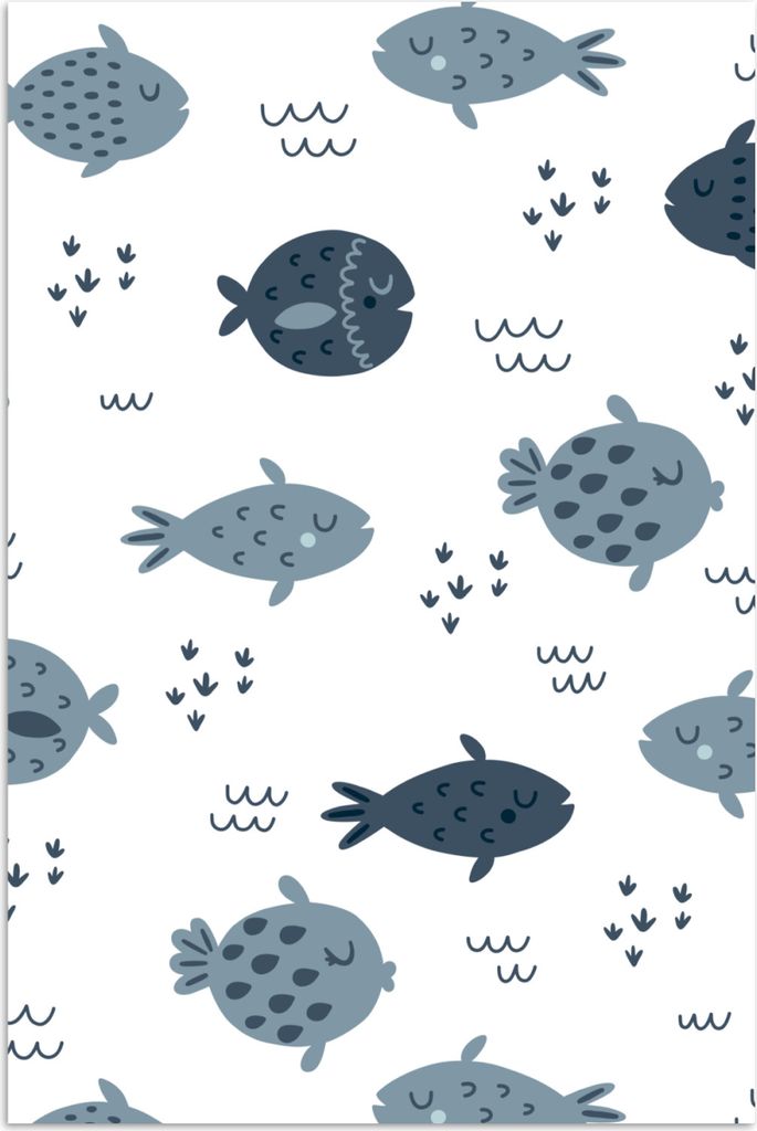 MuchoWow Poster Fisch - Muster - Kinder - Jungen - Mädchen - Baby 40x60 cm - Plakate für die Wand - Poster Babyzimmer