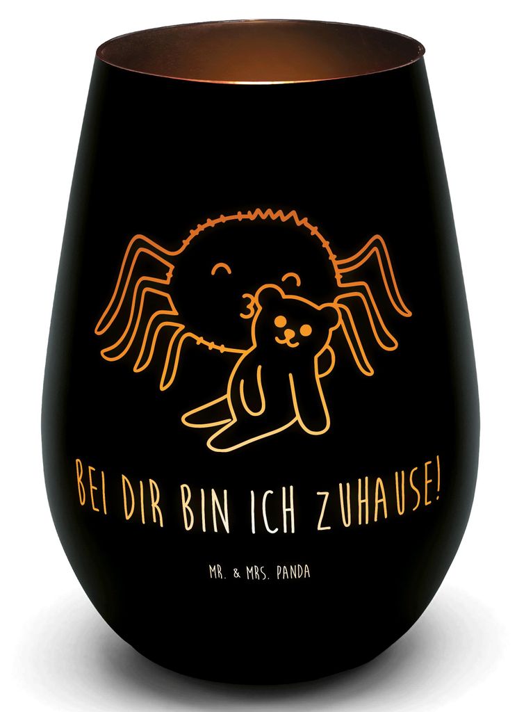 Mr. & Mrs. Panda Glas Windlicht Spinne Agathe Teddy - Schwarz - Geschenk, Dankeschön, Treue, Teelichthalter, Kerzenglas, Verliebt, Laterne, Mitein...