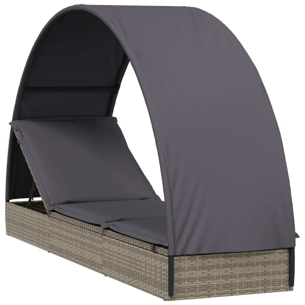 "SummerSchlussverkauf" Sonnenliege 1 pc moderner Stil - Relaxliege - Balkon Saunaliege - mit Runddach Grau 211x57x140cm Poly Rattan - Gartenliegen ...