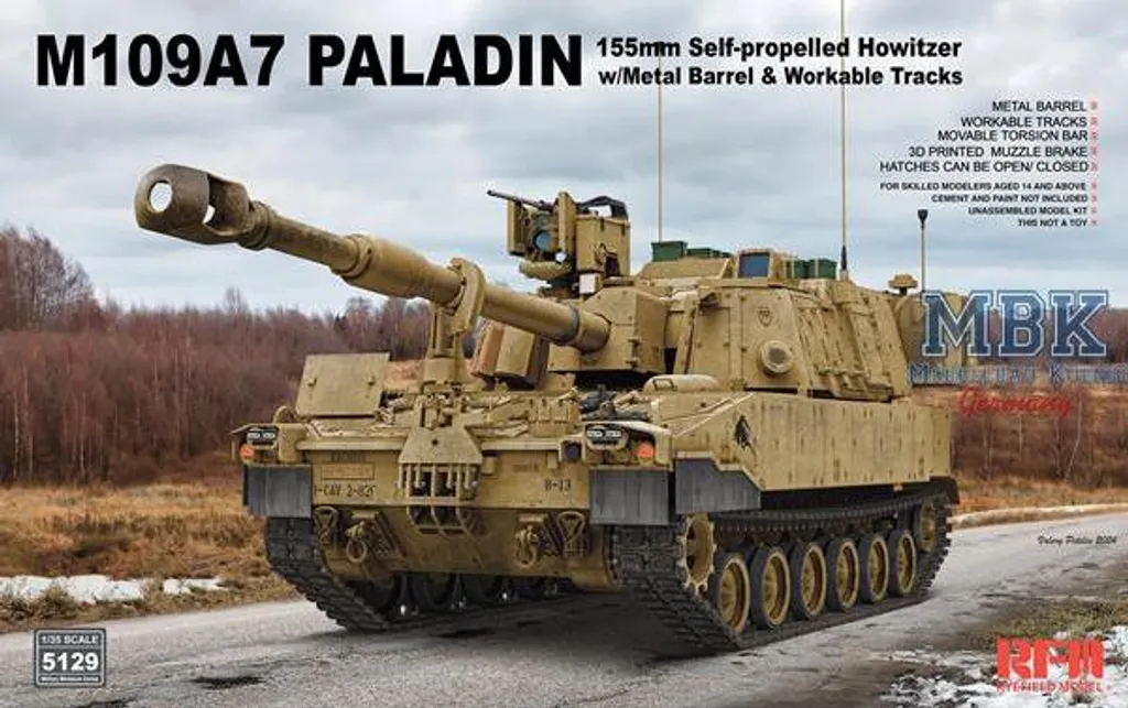 M109A7 Paladin RFM5129 avec Canon en Métal et Chenilles Articulées