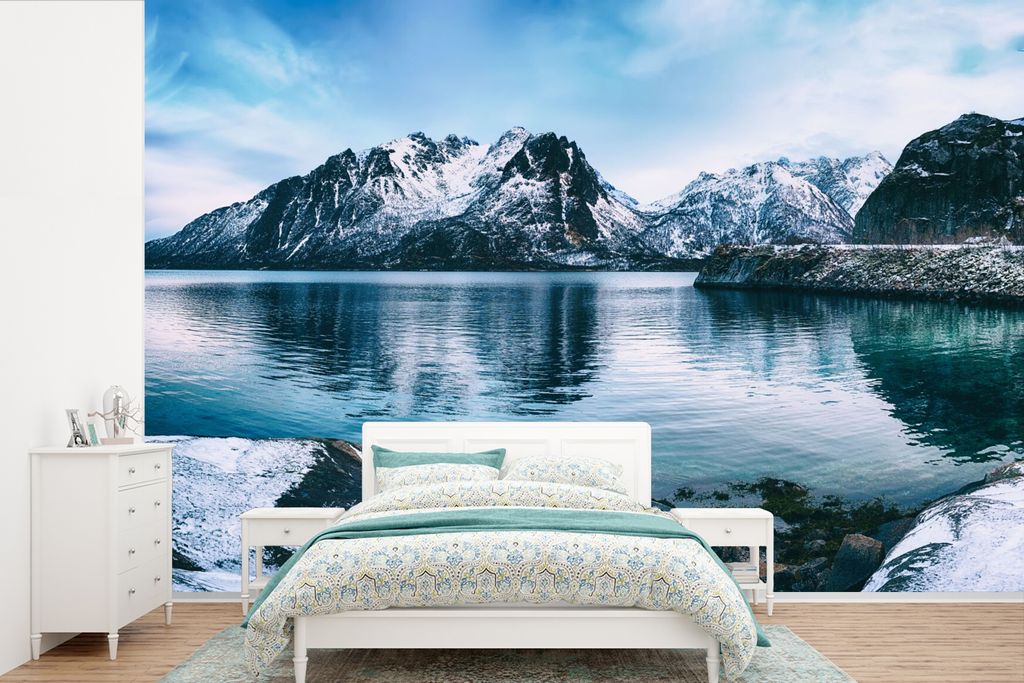 MuchoWow Fototapete für Wohnzimmer oder Schlafzimmer Wandtapete Vinyl Motivtapete Wasser - Berge - Natur - 330x220 cm - Fototapeten