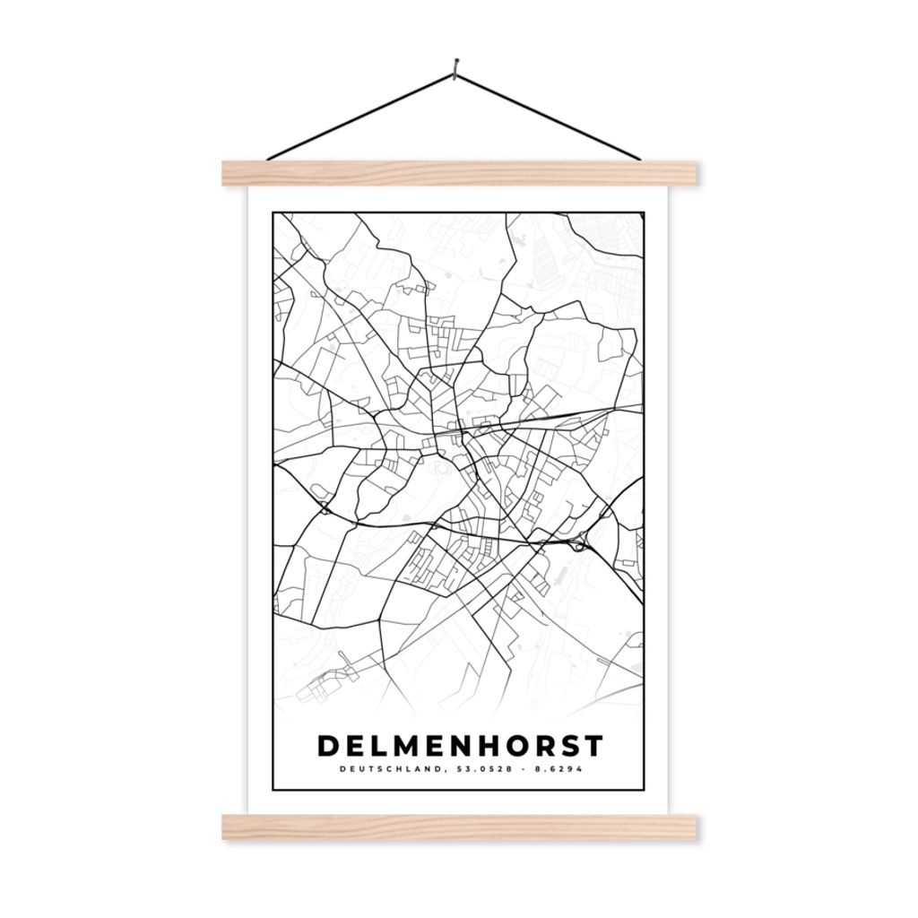 MuchoWow Textilposter Karte - Delmenhorst - Stadtplan 120x180 cm mit holzfarbenen Rahmen - Textil-Plakat