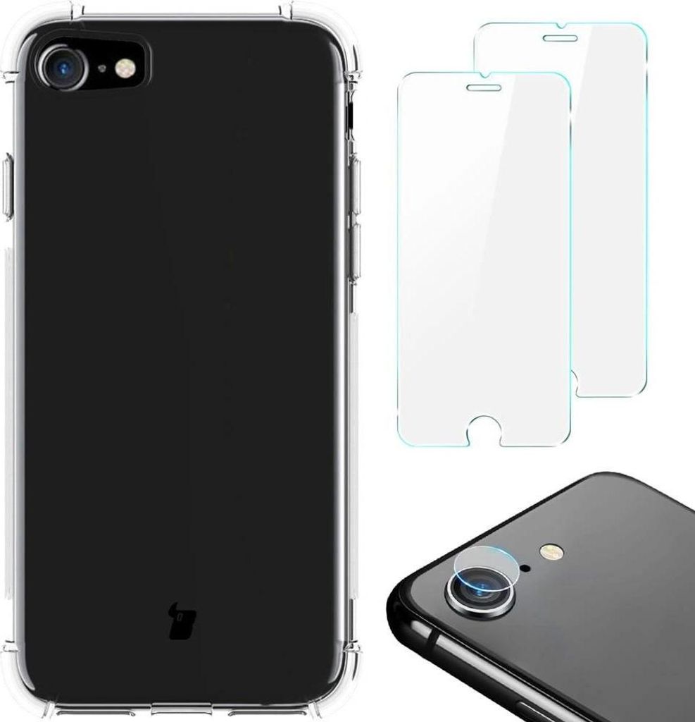 Bizon Case Clear Pack Hülle + 2x Glas + Linse für iPhone SE Produktbild 