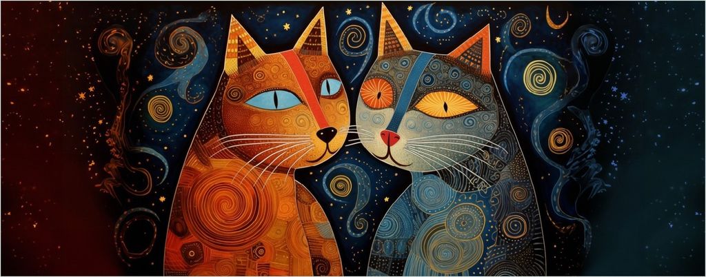 Wallario Poster - Kosmische Katzenfreunde, Kunstdruck Größe: 50 x 125 cm