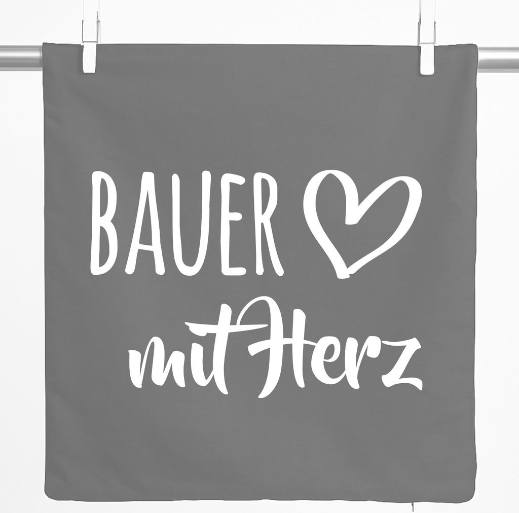 Huuraa Kissenbezug Bauer mit Herz 40x40cm Steel Grey Baumwolle Dekokissenbezug Geschenkidee