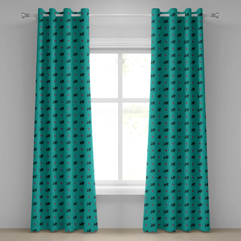 Paire de rideaux décoratifs bleu sarcelle et rose motif chaton mignon