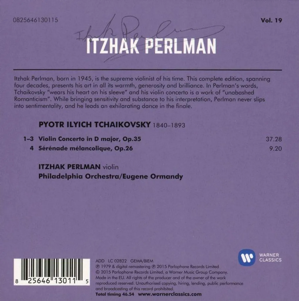 CD Concert pour violon de Sibelius par Itzhak Perlman et Eugene Ormandy - 2