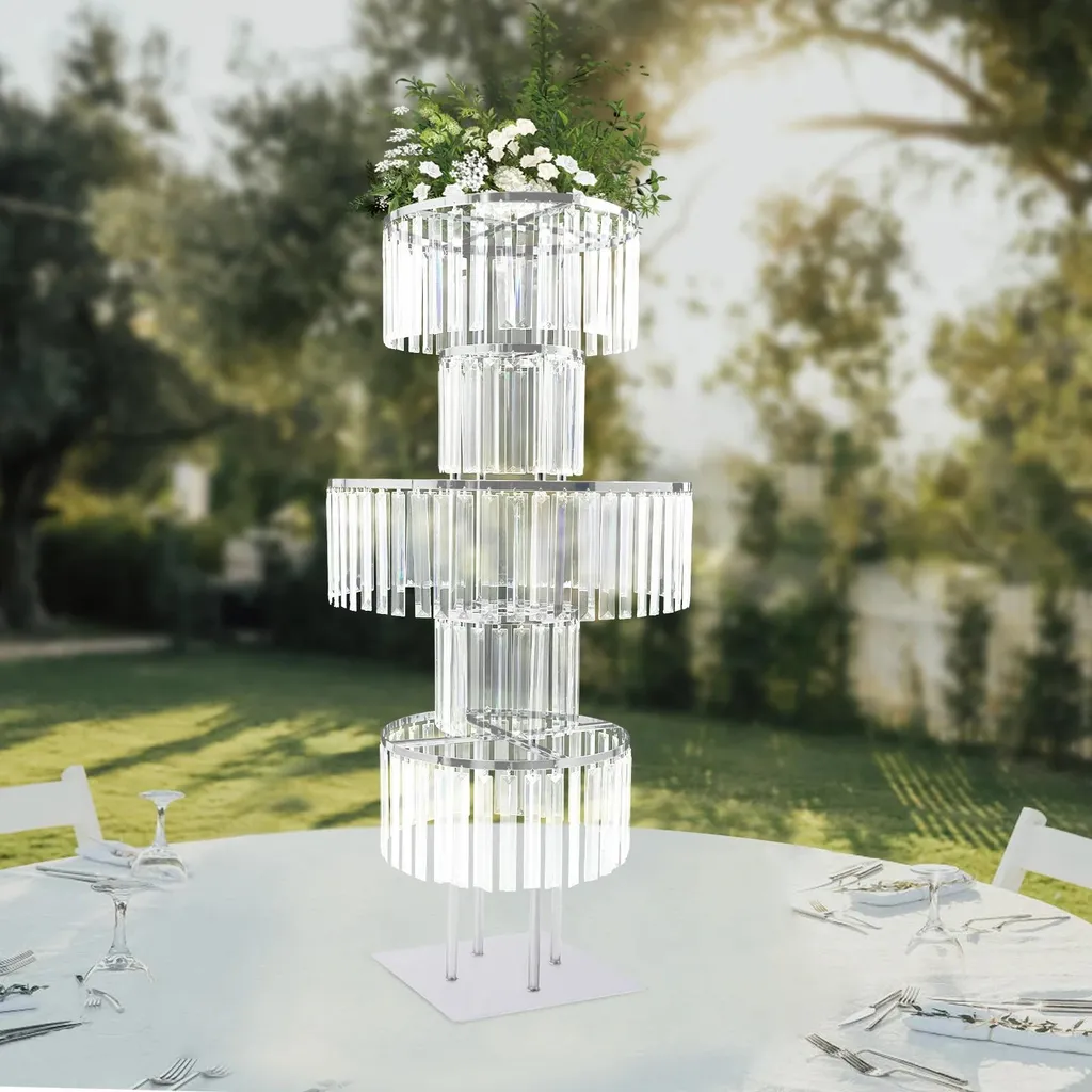 Support fleurs mariage stable à 5 niveaux argenté en fer robuste