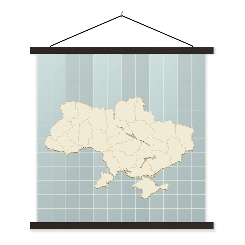 MuchoWow Textilposter Illustration der Ukraine vor einem schachbrettartigen Hintergrund 120x120 cm mit schwarzem Rahmen - Aufhängungsset