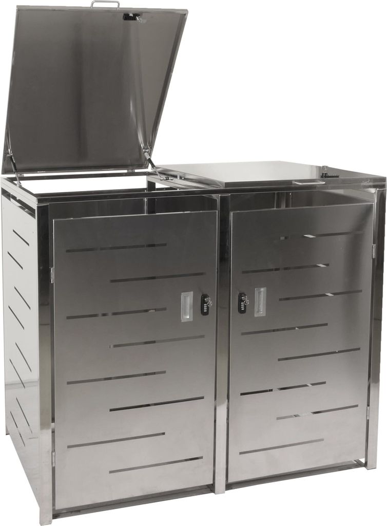 2er-Mülltonnenverkleidung MCW-E83, Mülltonnenbox Mülltonnenabdeckung, erweiterbar 117x131x80cm Edelstahl 48kg