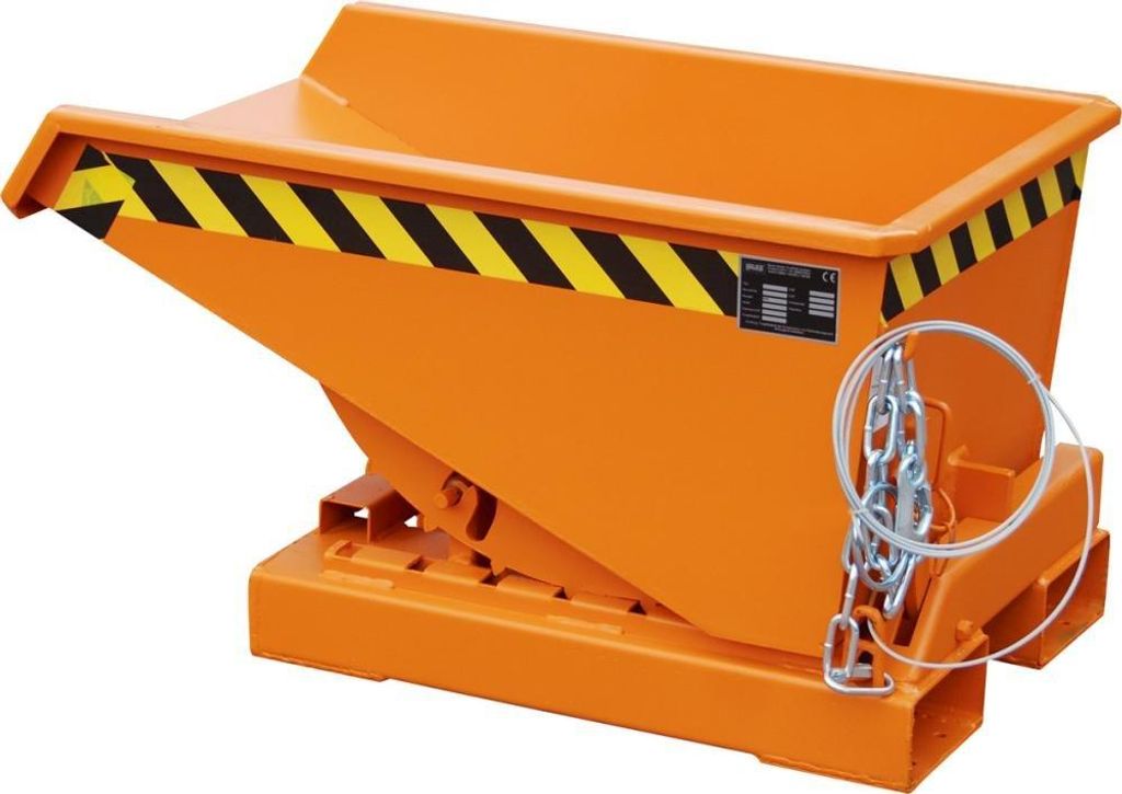 Mulden-Selbstkipper mit Abrollsystem, umlaufender Rand, LxBxH 960x640x540 mm, Vol. 0,15 cbm, Traglast 750 kg, lackiert RAL 2000 gelborange
