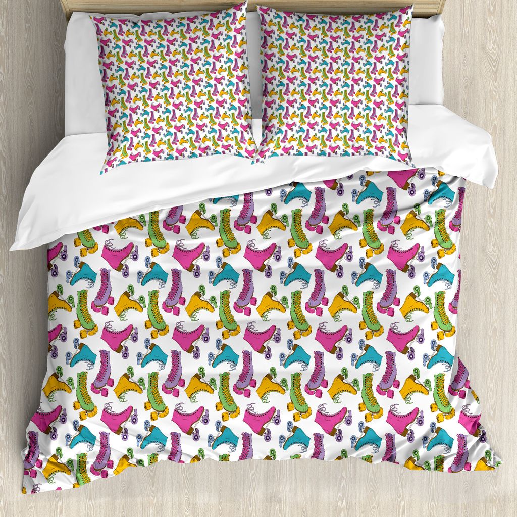 ABAKUHAUS Teen Zimmer Bettbezug, Roller Skates Vivid, Milbensicher Allergiker geeignet mit Kissenbezügen, 155 cm x 220 cm - 80 x 80 cm, Mehrfarbig