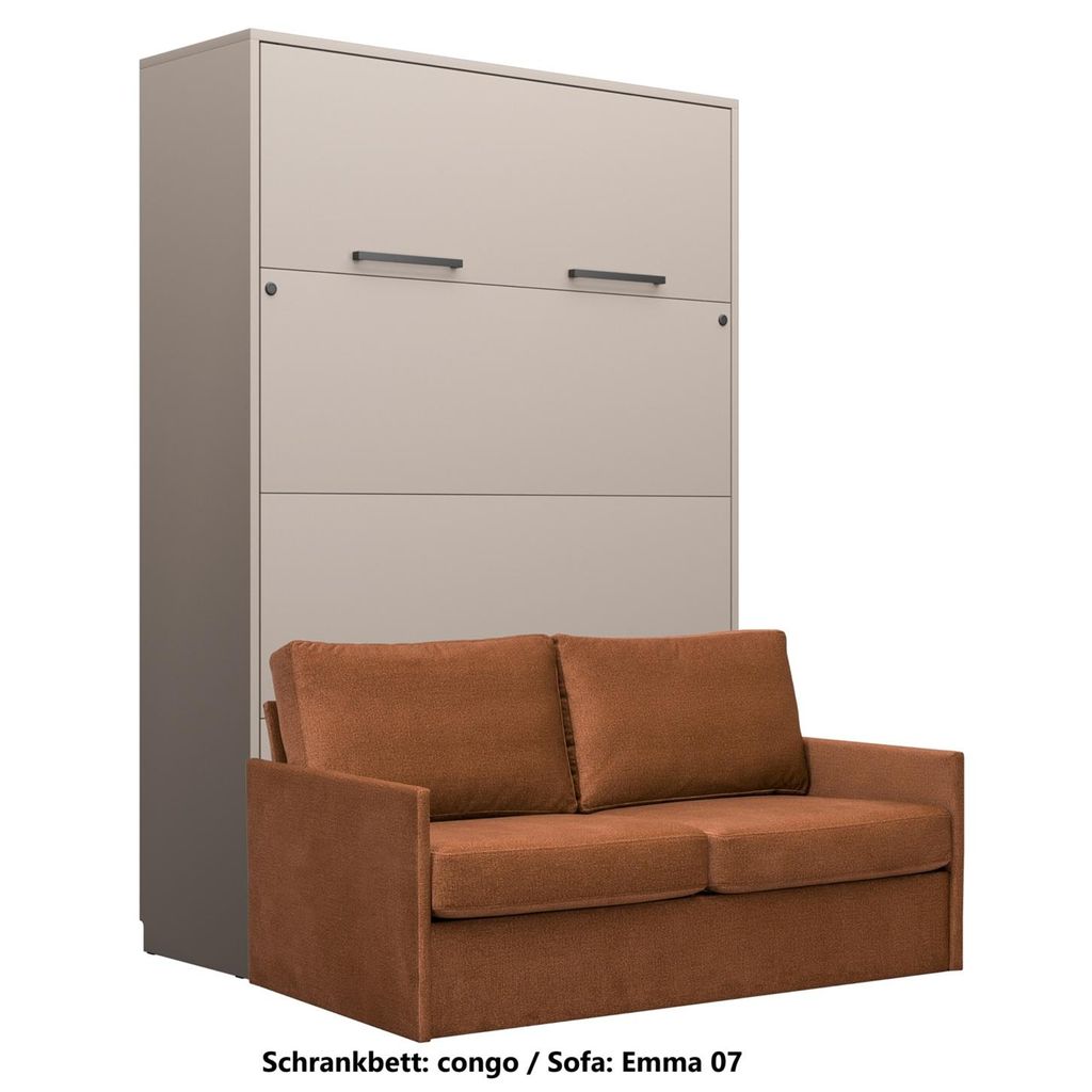 Schrankbett Wandbett Klappbett vertikal GN 140x200 congo mit LED und Sofa nussbraun