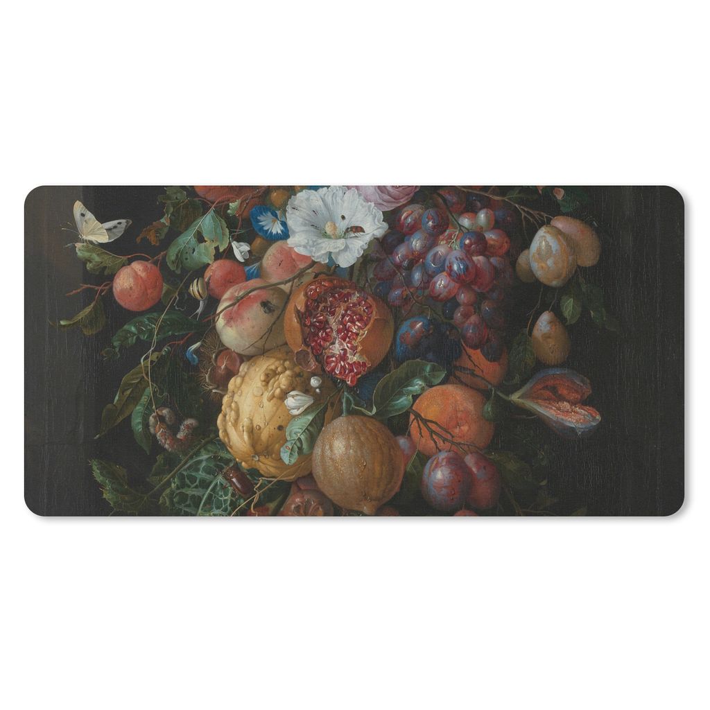 MuchoWow Mauspad Mousepad Früchte und Blumen - Gemälde von Jan Davidsz. de Heem 60x30 cm - Mousepads - Maus Mat - Pad - Mausunterlage - Nachhaltig