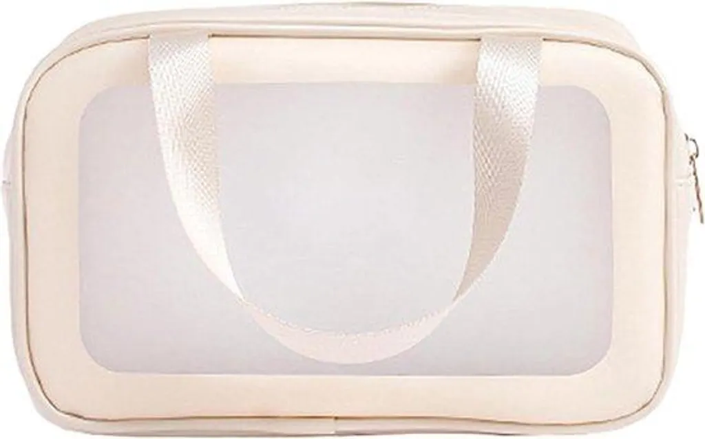 Pochette de toilette étanche en TPU beige, trousse voyage maquillage