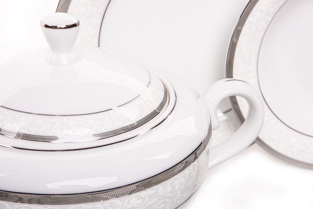 Konsimo Teeservice für 6 Personen (12 Artikel) "GEOS PLATIN", Weiß, Porzellan, Classic, 15,5 cm / 220 ml / 21 cm
