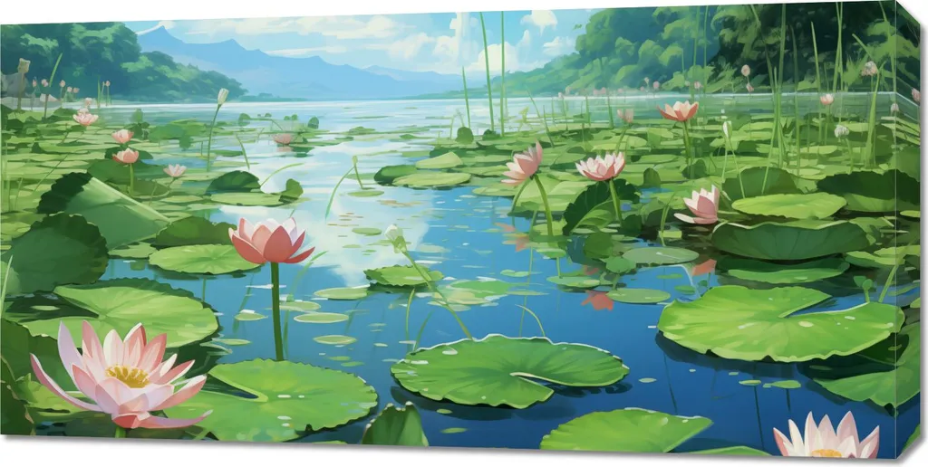 Quadro 100x50cm Idilliaco Stagno di Ninfee | Tela Canvas Alta Qualità