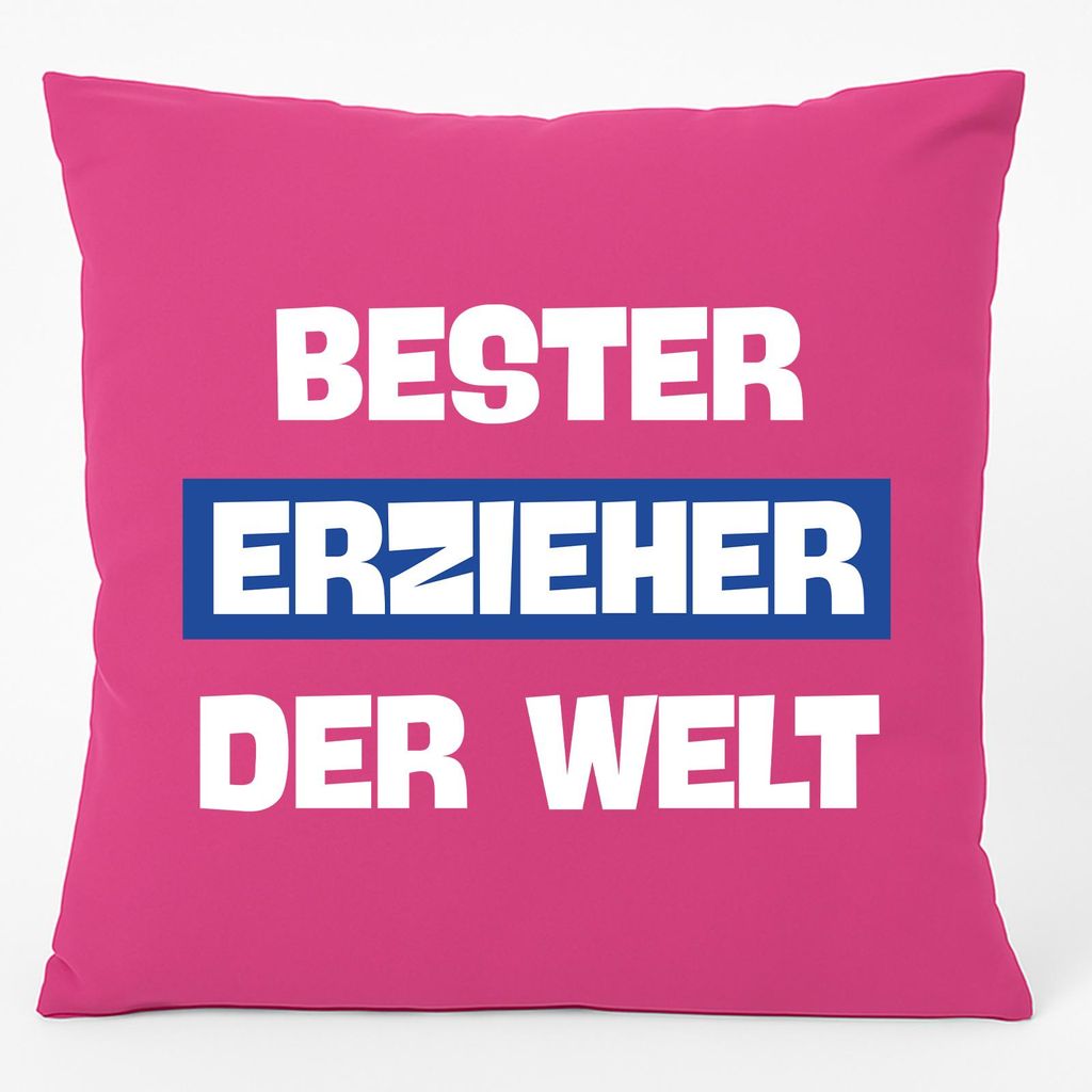 Huuraa Kissen Bester Erzieher der Welt 40x40cm mit Füllung Fuchsia Baumwolle Dekokissen Geschenkidee