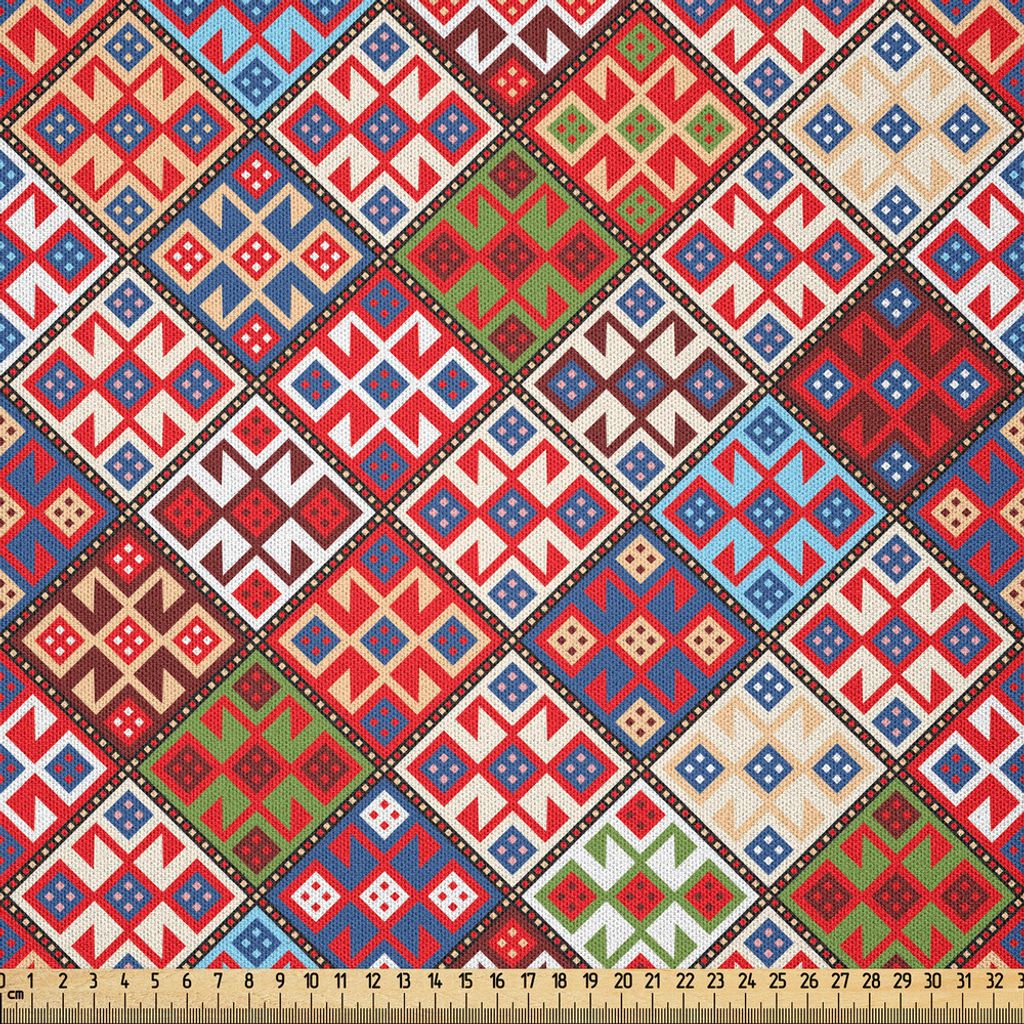 ABAKUHAUS Bunt Microfaser Stoff als Meterware , Verschiedene verzerrt quadratisch Abbildung ethnisch nomadisch Wolldecke Muster, 2 M (230 x 200 cm)...