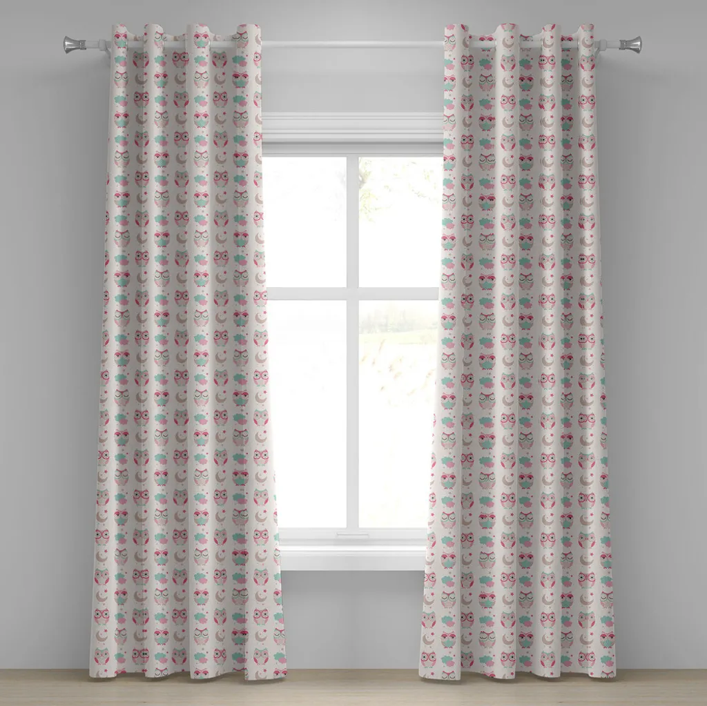 Rideau à œillets hiboux ABAKUHAUS 280x245cm vert rose décoratif 2 pans