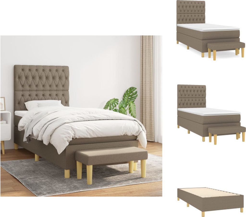 vidaXL Boxspringbett mit Matratze Taupe 100x200 cm Stoff - Betten & Bettgestelle