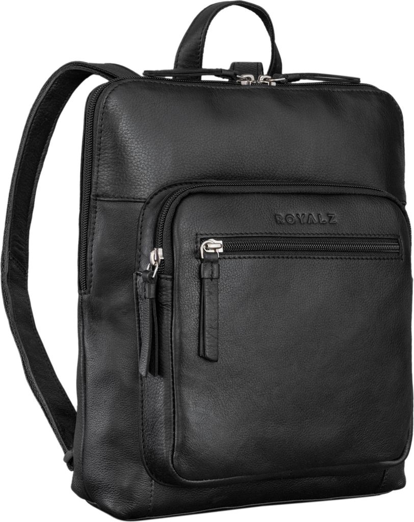 ROYALZ "Carolina" Moderner Leder-Rucksack Damen Elegant Mittel-groß Cityrucksack im Vintage Look - flacher Echtleder Tagesrucksack Daypack Rucksac...