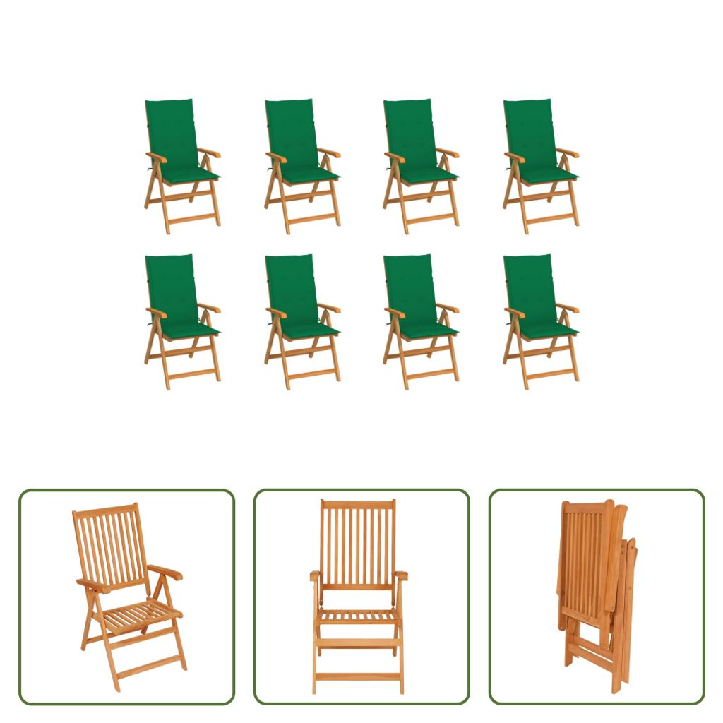 The Living Store Verstellbare Gartenstühle mit Auflagen 8 Stk. Massivholz Teak