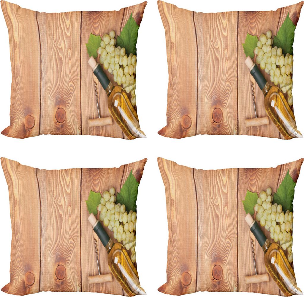 ABAKUHAUS Weingut Kissenbezug Set (4 Stück), Weiße Trauben Flasche, Moderner Doppelseitiger Digitaldruck, 60 cm x 60 cm, Grün Braun