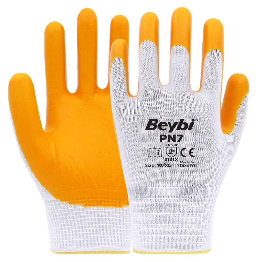 12 Paar Arbeitshandschuhe, Polyester, Gelb und Weiß