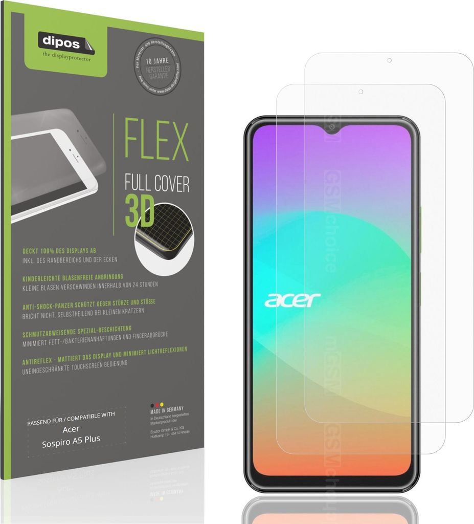 2x Full Cover Schutzfolie matt für Acer Sospiro A5 Plus Panzerfolie Anti-Shock