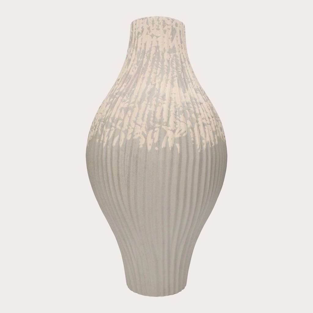 KEYHOMESTORE | Keramikvase mit weißen und grauen Rippen