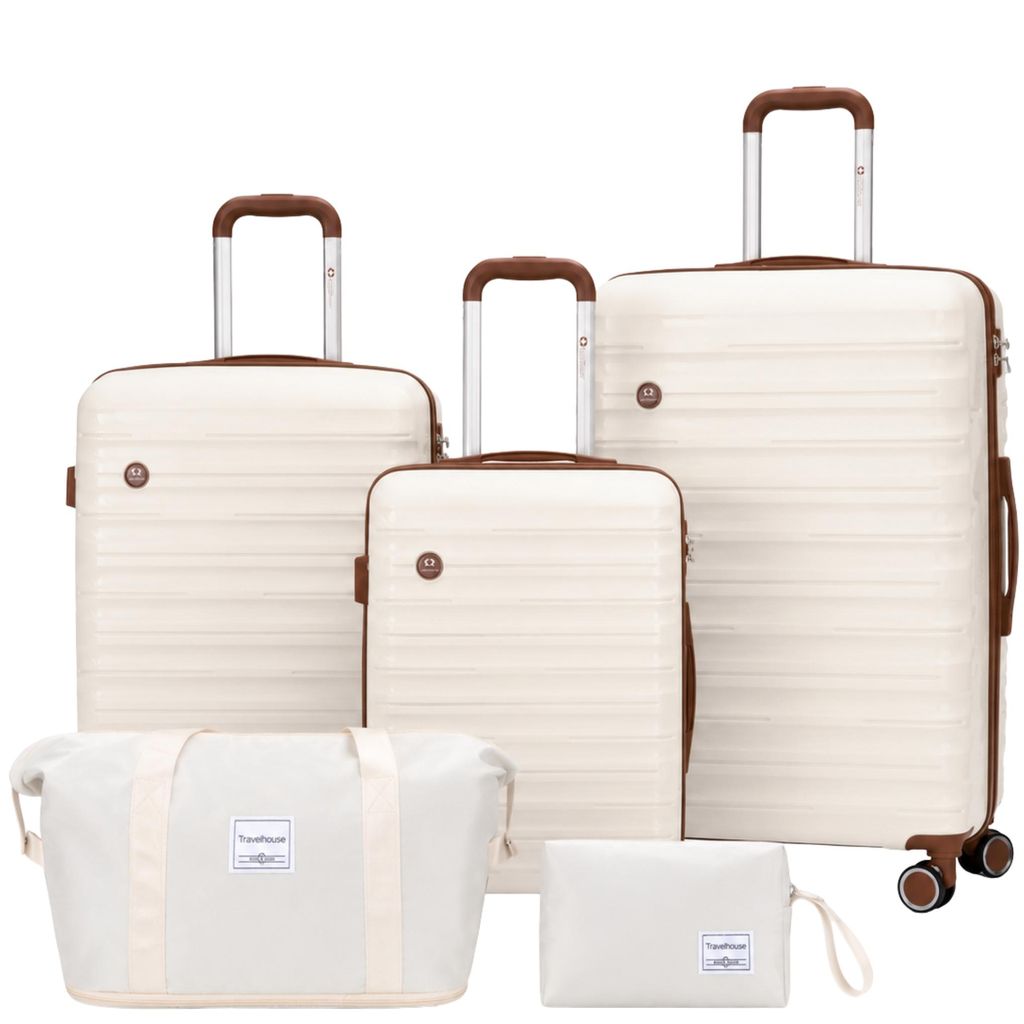 Ascona Gepäck-Set, 5-teilig, Koffer mit Rollen, Hardcase, Reisetasche und Kulturtasche, Handgepäck-Set - Creme/Weiß